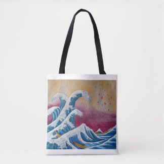 Watercolor pencil "Ktam" Hokusai style tote bag Tasche