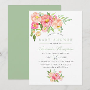 Watercolor Peony fleurs Baby shower invitation