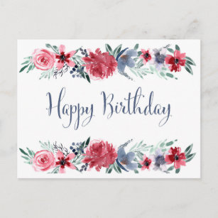 Watercolor Peony Happy Birthday Postkarte