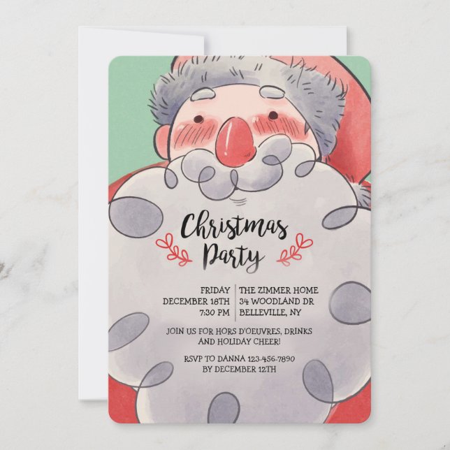 Watercolor Père Noël Fête Invitation (Devant)