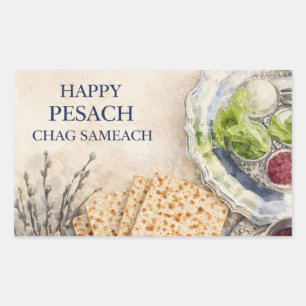 Watercolor-Pessach-Gruß – Frohes Pesach  Rechteckiger Aufkleber