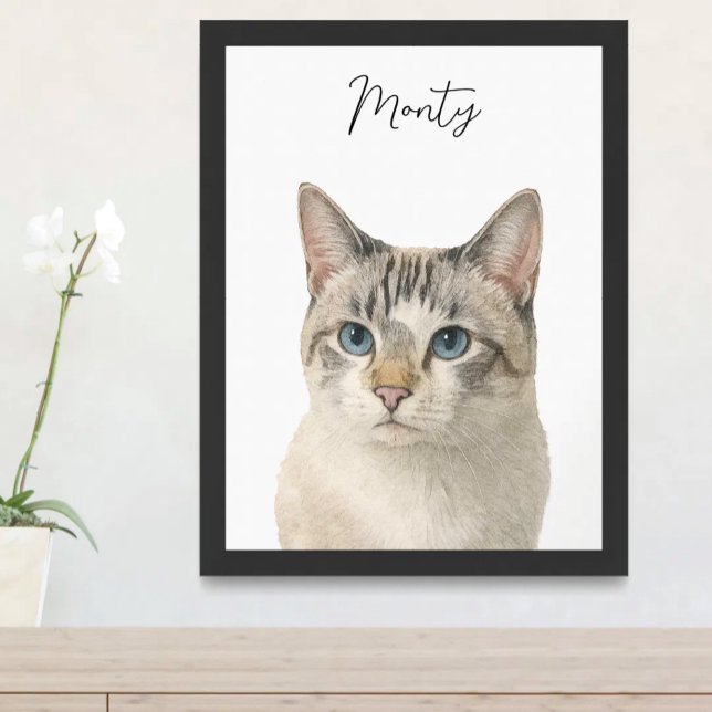 Watercolor Pet Cat Portrait Script Name Poster (Von Creator hochgeladen)
