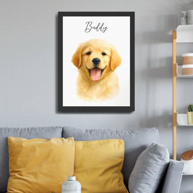 Watercolor Pet Dog Portrait Script Name Poster (Von Creator hochgeladen)