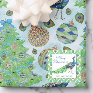 Watercolor Pfau Weihnachten Quadratischer Aufkleber