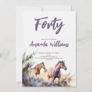 Watercolor Pferde Fortieth Birthday Einladung