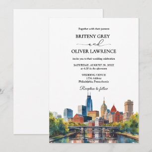 Watercolor Philadelphia Pennsylvania City Wedding Einladung