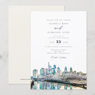 Watercolor Philadelphia Pennsylvania City Wedding Einladung