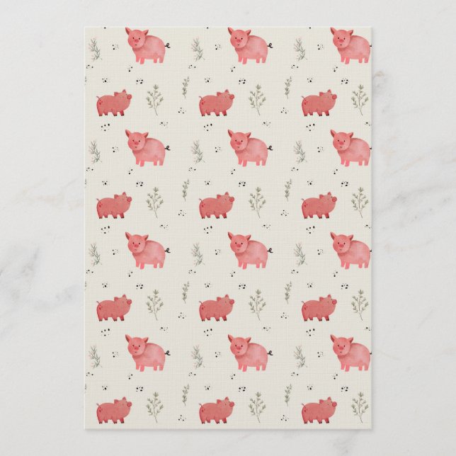 Watercolor Pigs And Flowers Seamless Pattern Einladung (Vorderseite)
