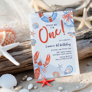 Watercolor Pinch Me Lobster Coastal 1st Birthday Einladung