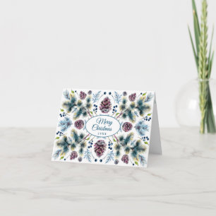 Watercolor Pine Cones Branch Christmas Greeting Karte