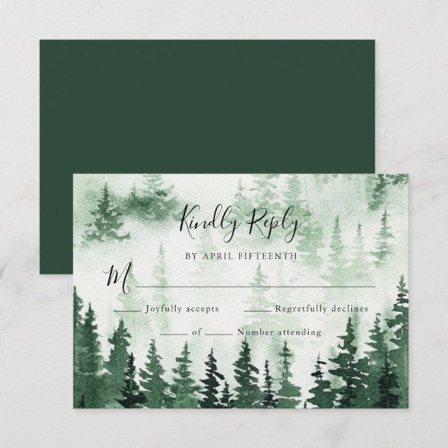 Watercolor Pine Forest Wedding RSVP Karte (Vorne/Hinten)