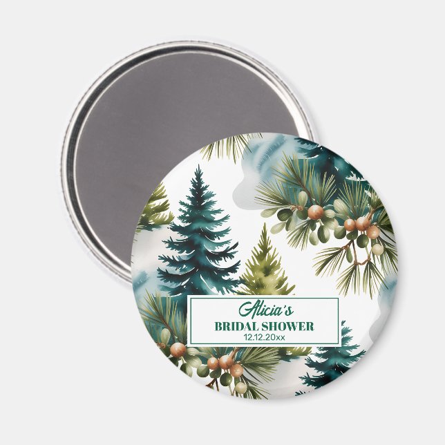 Watercolor Pine Pattern Winter Brautparty Gefallen Magnet (Vorderseite/Rückseite)
