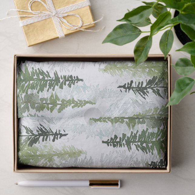 Watercolor Pine Tree Forest Seidenpapier (Geschenk)