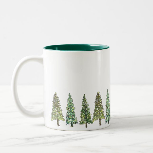 Watercolor Pine Trees Forest Zweifarbige Tasse (Links)