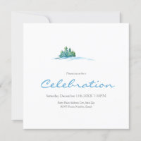 Watercolor Pine Trees Snowscape Invitation