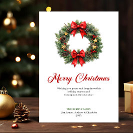 Watercolor Pine Wreath Christmas Greeting Digital Feiertagskarte