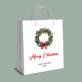 Watercolor pine wreath gift bag with name option mittlere geschenktüte