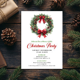 Watercolor Pine Wreath Red Green Party Invite Einladung
