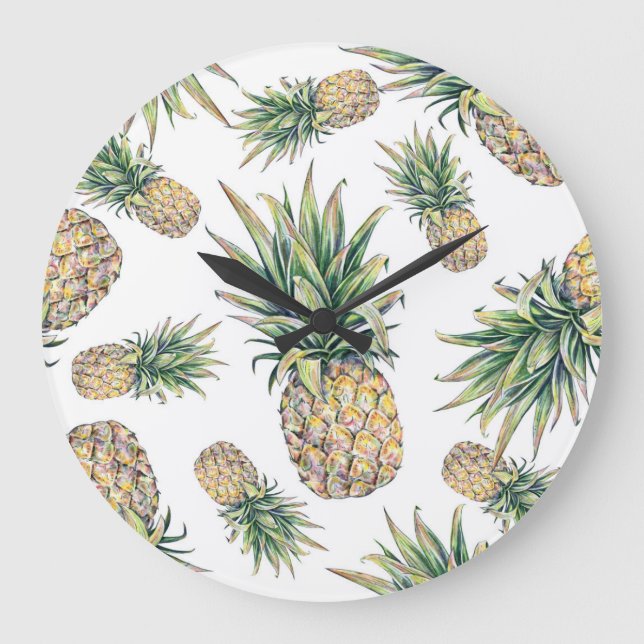 Watercolor Pineapple Pattern Große Wanduhr (Vorderseite)