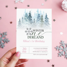 Watercolor Pinetree Winter Onderland 1st Birthday
