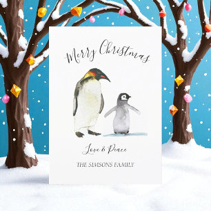 Watercolor Pinguin Frohe Weihnachten Hell und freu