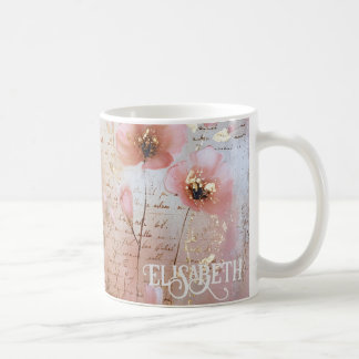 Watercolor Pink and Gold Floral Script Name Mug