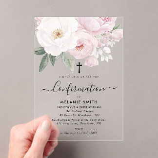 Watercolor pink and white flowers Confirmation Acryleinladungen