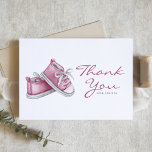 Watercolor Pink Baby Booties Baby Shower Dankeskarte<br><div class="desc">Send thanks to your guests with this customizable baby shower thank you card. It features watercolor illustration of an adorable pink baby shoes. Personalize this baby shower thank you card by adding your details. This pink watercolor thank you card is perfect for It's a Girl baby showers.</div>