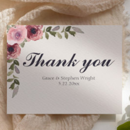Watercolor Pink Blume Wedding Danke Karte