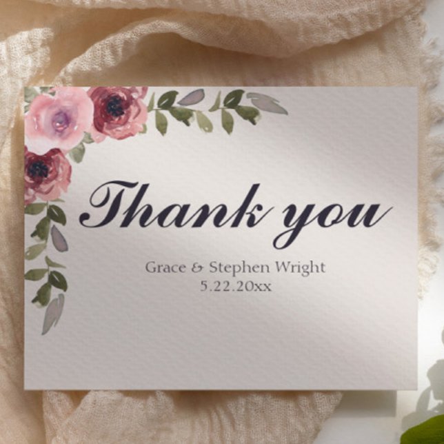 Watercolor Pink Blume Wedding Danke Karte (watercolor floral pink rose thank you wedding card)