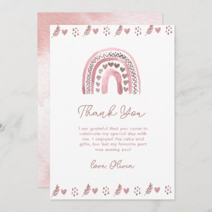 Watercolor Pink Boho Rainbow Dankeskarte