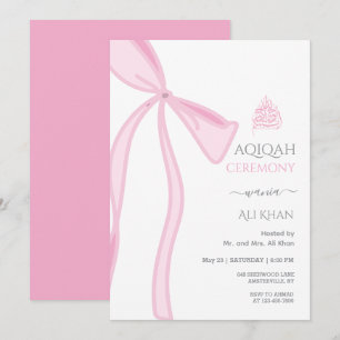 Watercolor Pink Bow Baby Girl Aqiqah Einladung