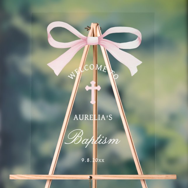 Watercolor Pink Bow Baptism Welcome (Neutre)