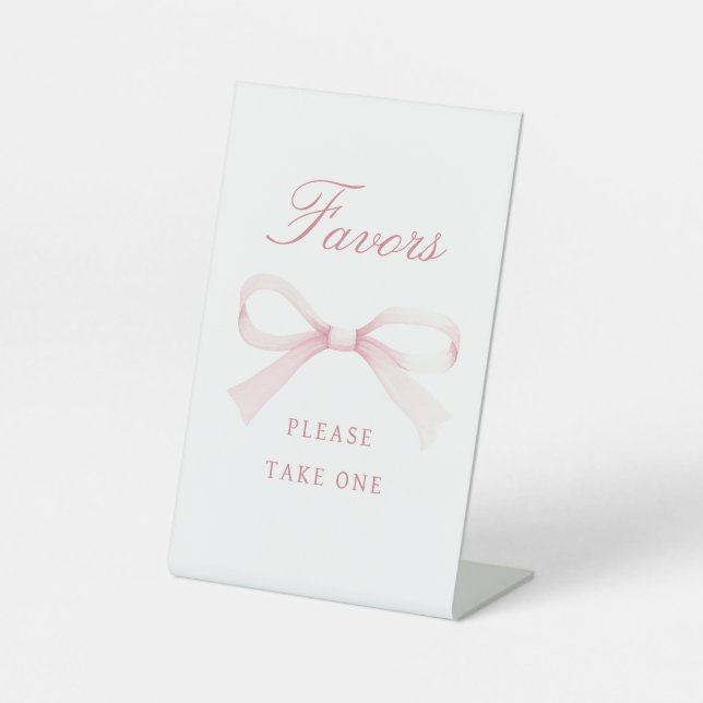 Watercolor Pink Bow Favors Sockelschild (Vorderseite)