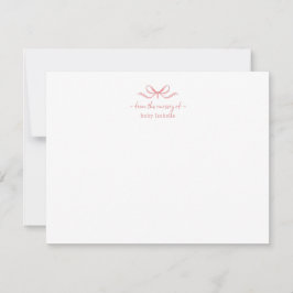 Watercolor Pink Bow Gingham Baby Dankeskarte