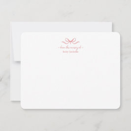 Watercolor Pink Bow Gingham Baby Dankeskarte