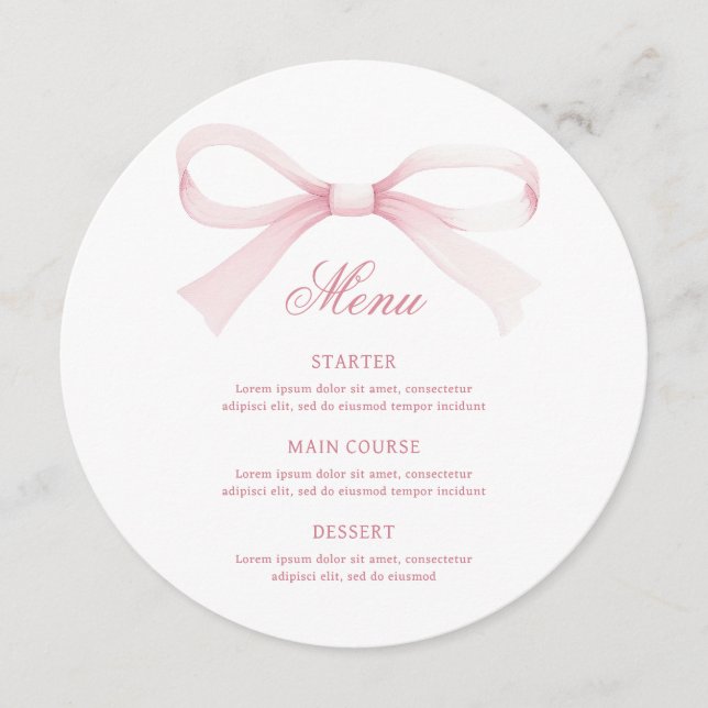 Watercolor Pink Bow Round Menu (Devant)