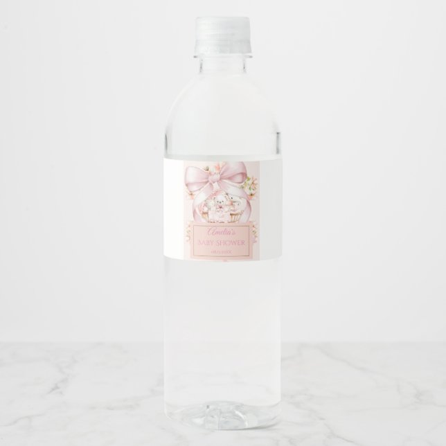 Watercolor Pink Bow Water Bottle Labels (Vorderseite)