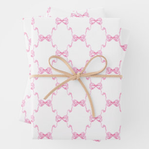 Watercolor Pink Bows Geschenkpapier Set