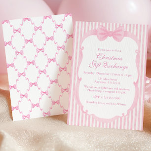 Watercolor Pink Bows Weihnachts-Party Einladung