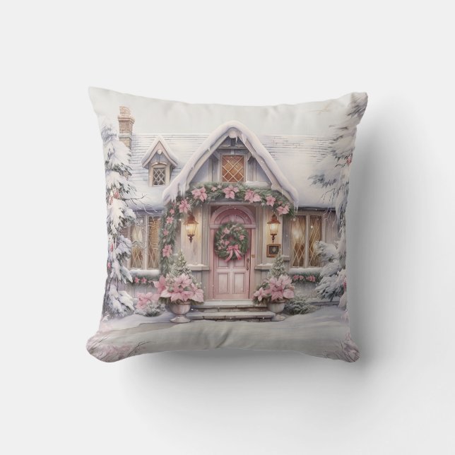 Watercolor Pink Christmas Art Throw Kissen (Vorderseite)