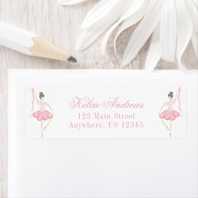Watercolor Pink Christmas Ballerina Adresse (Insitu)