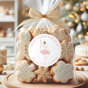 Watercolor Pink Christmas Ballerina Geschenk Runder Aufkleber
