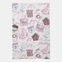Watercolor Pink Christmas Girl Geschirrtuch