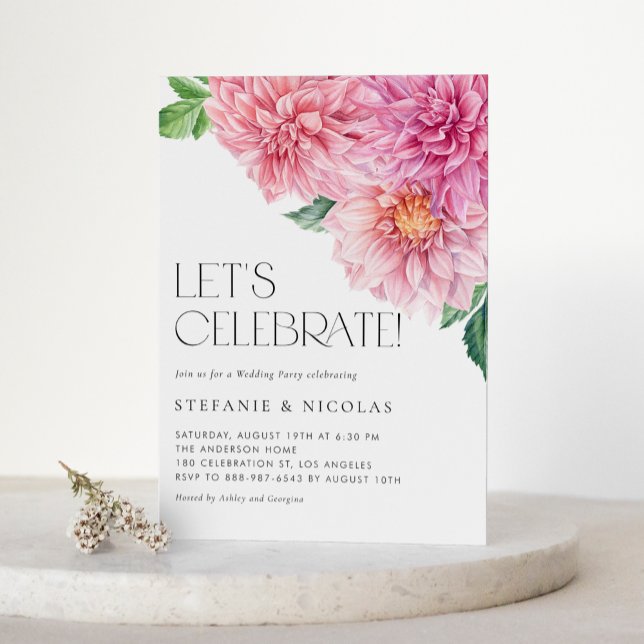 Watercolor Pink Dahlia Wedding Party Einladung (Von Creator hochgeladen)