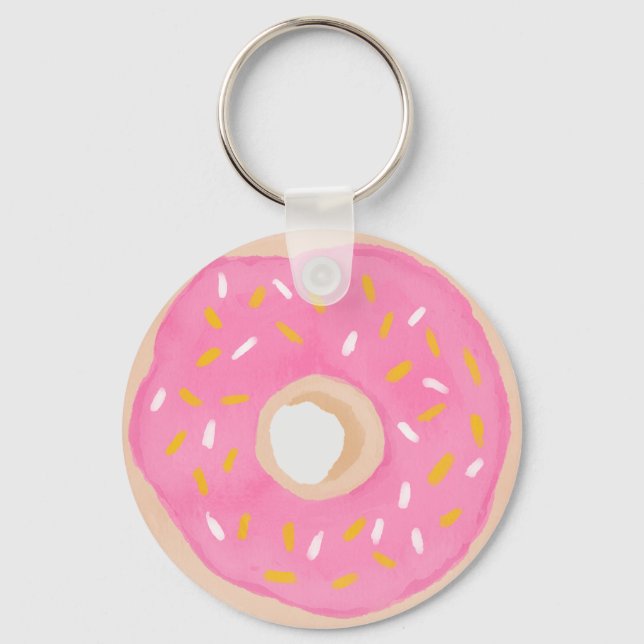 Watercolor Pink Donut Schlüsselanhänger (Vorderseite)