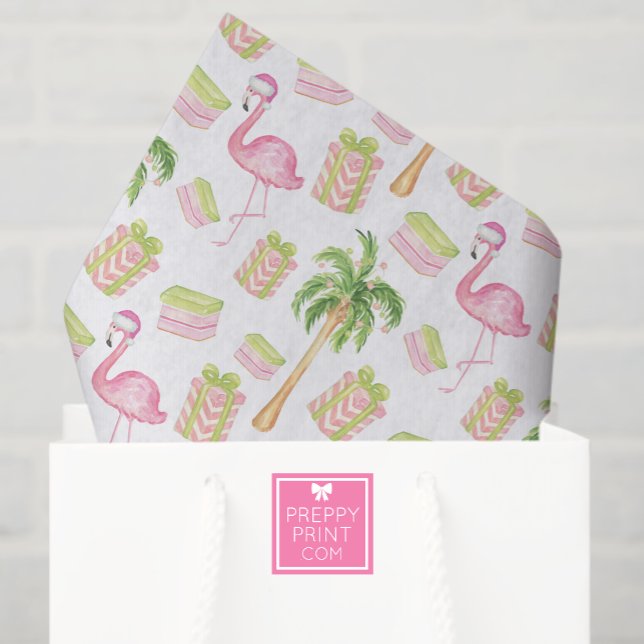 Watercolor Pink Flamingo Beach Christmas Seidenpapier (Von Creator hochgeladen)