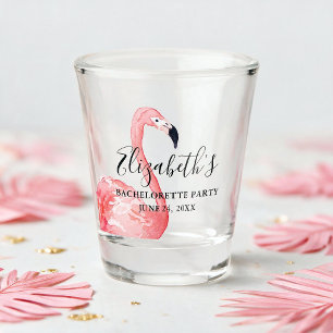 Watercolor Pink Flamingo Junggeselinnen-Abschied Schnapsglas