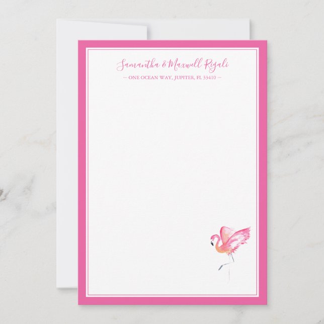 Watercolor Pink Flamingo Persönliche Geschichte Mitteilungskarte (Vorderseite)