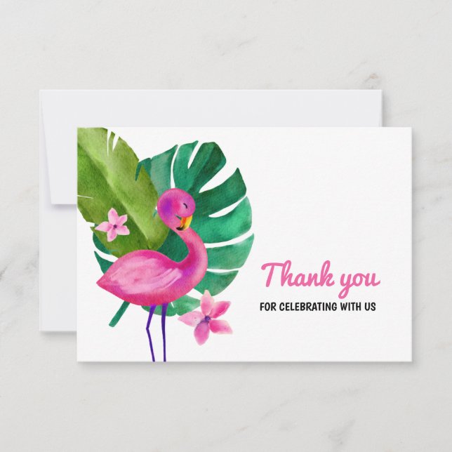 Watercolor Pink Flamingo Tropical Vielen Dank Dankeskarte (Vorderseite)
